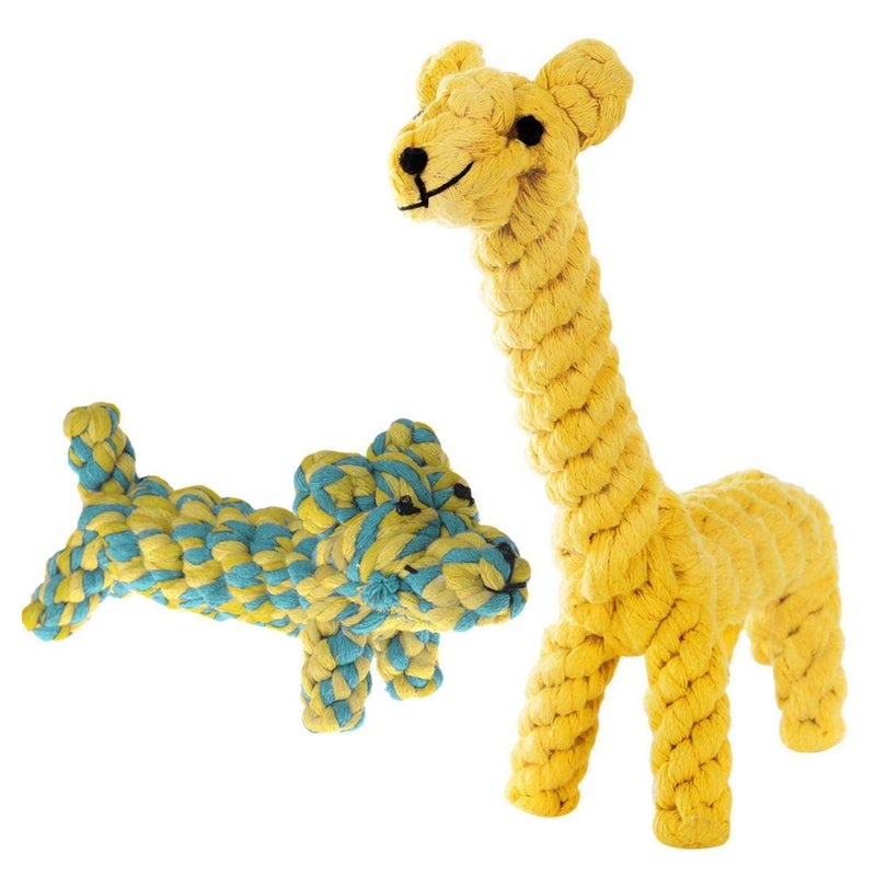 SunGrow Giraffe Cotton Knot Puppy & Ferret Ropes, Handwoven Chew Items for Small Breeds Dog, for Teeth and Gums, 2 Pieces per Pack - Image 1